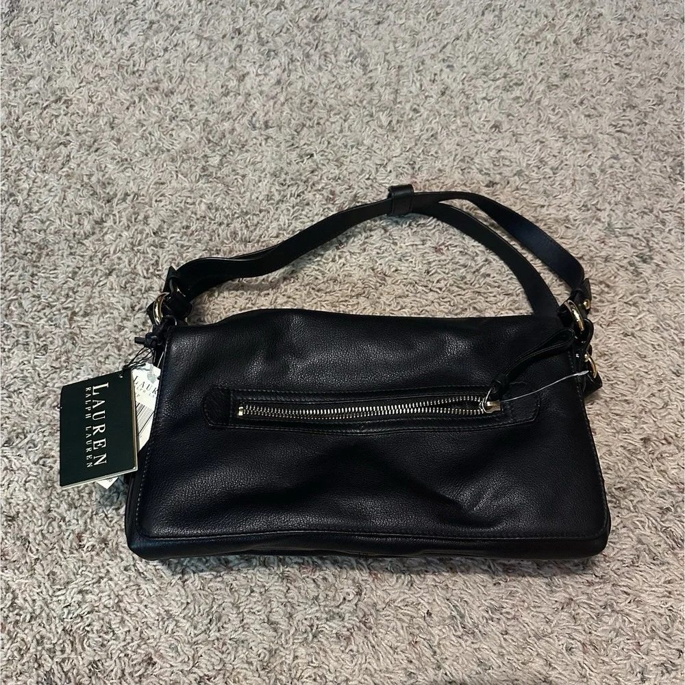 Lauren Ralph Lauren 877FLP Black Leather Messenger Shoulder Bag  Early 2000s NEW